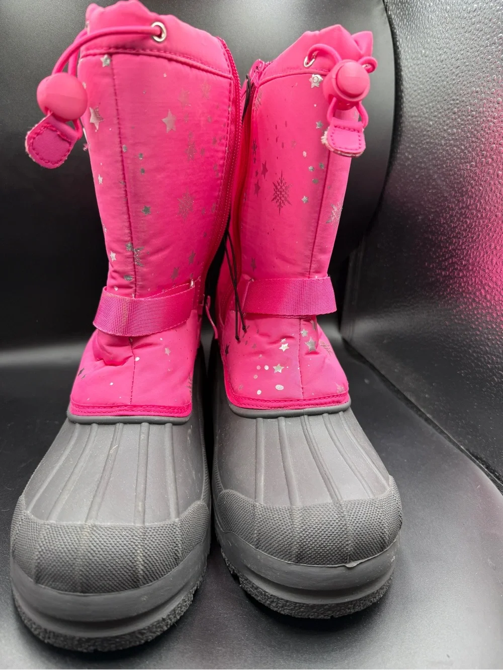 Kids Pink Winter Snow Boots with Star Accents